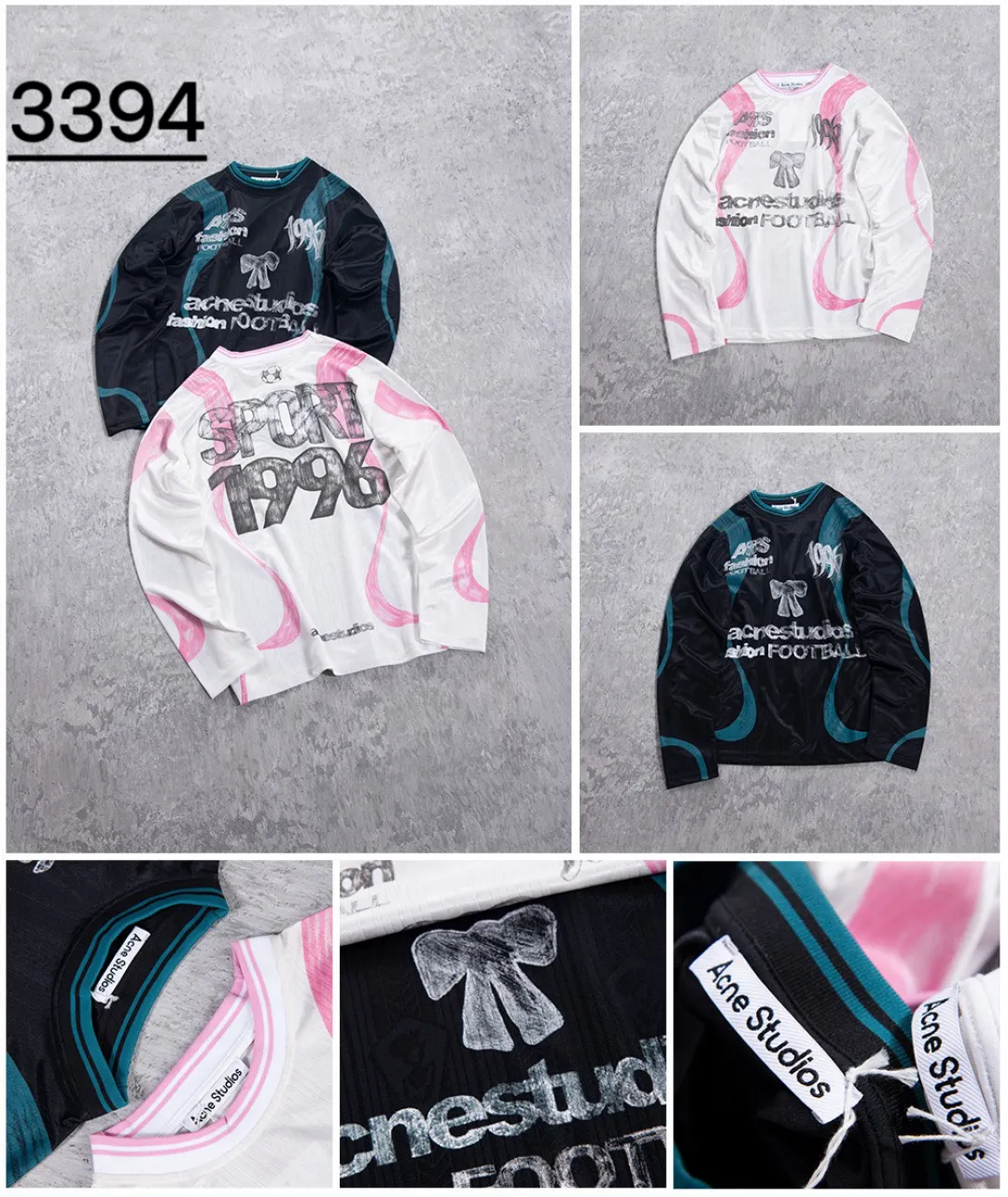 110 Acne Studios' minimalist design has become a new Nordic myth through artistic precipitation and sublimation. The typical cold style design has made fashion people who pursue low-key luxury become his loyal fans. Color: Black White ACNE bow football jersey long sleeves Fabric: 130G glossy jacquard fabric, overall transparent and light, Breathable, smooth and not stuffy on the skin Craftsmanship: Made with three-dimensional glossy craftsmanship, the cloth comes with clear vertical jacquards, dark portrait patterns are low-key and durable, three-dimensional relief jacquards, the texture is uneven and layered, and the flowers will not fall off when washed Details: All accessories are customized, the level of fineness can be compared with domestic Cross-border dedicated Size table: S (chest 56, length 68, sleeve length 61.5, shoulder width 47) M (chest 58, length 70, sleeve length 62.5, shoulder width 48.5) L (chest 60, length 72, sleeve length 63.5, shoulder width 50) 170-175cm, weight 130-150 pounds M 175-180cm, weight 150-170 pounds L 180-185cm, weight 170-190 pounds XL